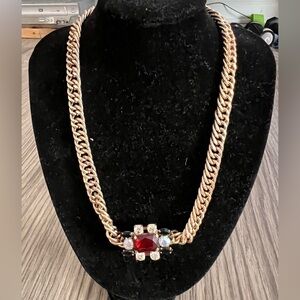 Vintage Choker Gold Necklace with Red Gemstone